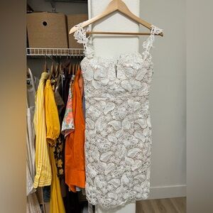 soieblu white lace dress NEW Soieblu Cream Mock Neck Crochet Lace Dress